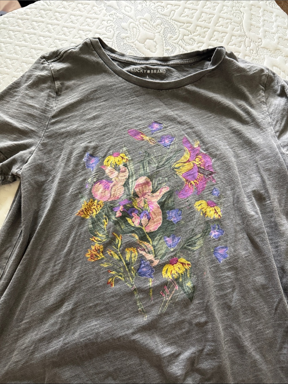 Lucky Brand Charcoal Floral Bouquet Graphic Tee